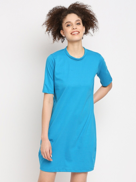 

Autumn Hues Blue Solid T-shirt Dress