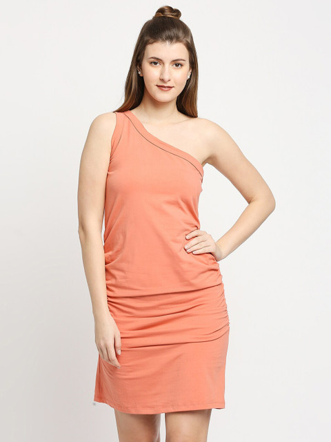 

Autumn Hues Women Pink One Shoulder Cotton Bodycon Dress