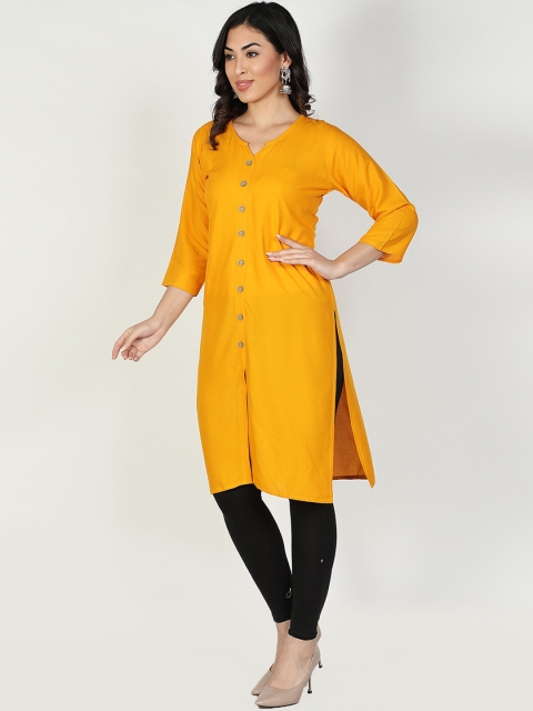 

Fabclub Women Mustard Yellow Solid A-Line Kurta