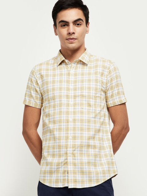 

max Men Off White Tartan Checked Pure Cotton Casual Shirt