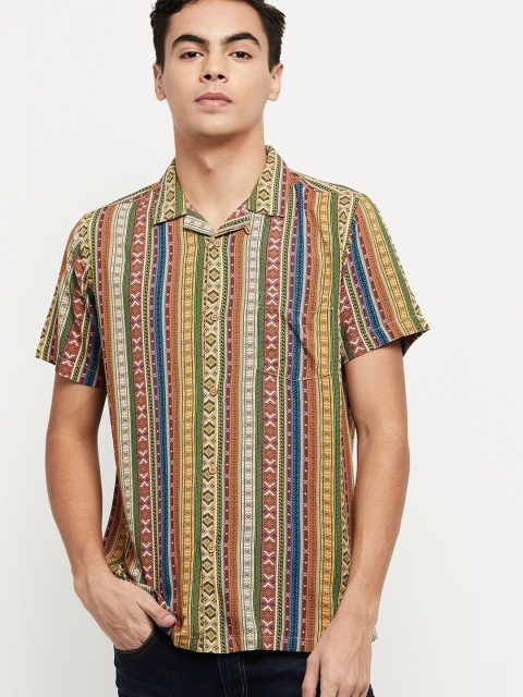 

max Men Khaki & Blue Geometric Printed Casual Shirt