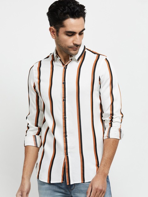 

max Men White Striped Casual Shirt