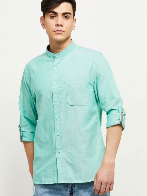 

max Men Green Solid Pure Cotton Casual Shirt