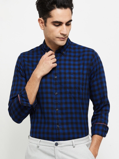 

max Men Blue & Black Gingham Checks Casual Shirt