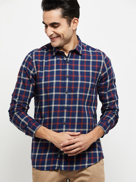 

max Men Blue & Red Cotton Checked Casual Shirt