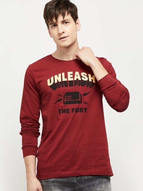 

max Men Maroon Typography Printed Pure Cotton T-shirt