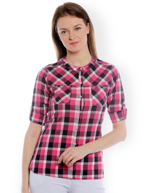 

Style Quotient Women Pink & Black Straight Fit Checked Shirt