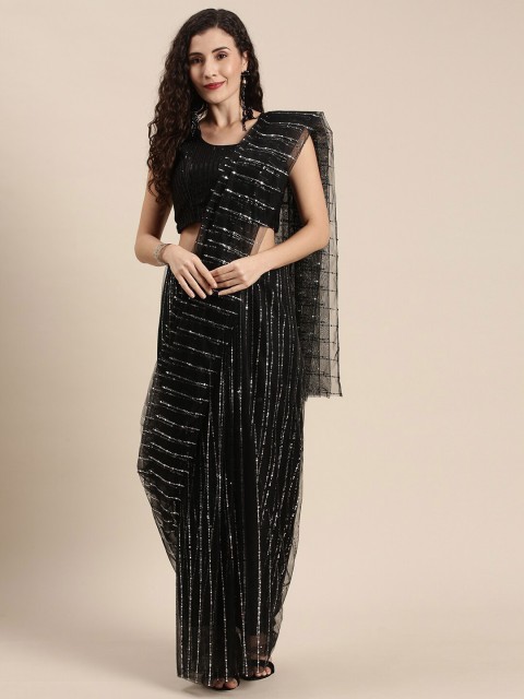 

Iris Black Embellished Sequinned Net Saree