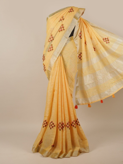 

Pothys Mustard & Pink Ethnic Motifs Linen Blend Saree