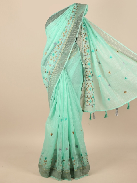 

Pothys Sea Green & Gold-Toned Floral Zari Saree