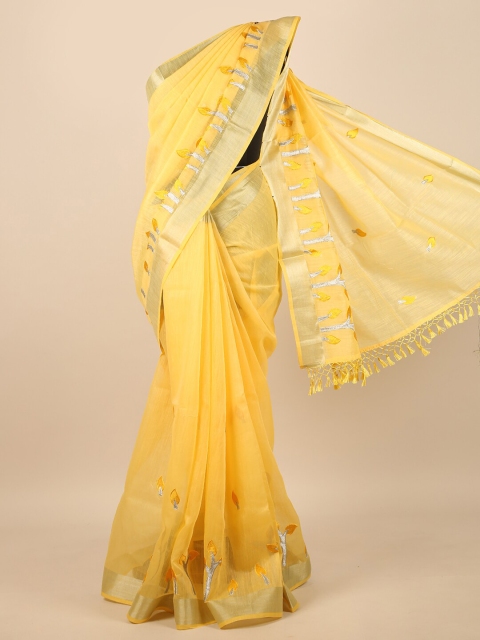 

Pothys Yellow Floral Zari Saree