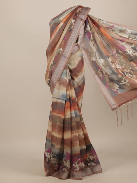 

Pothys Brown & Blue Striped Linen Blend Saree