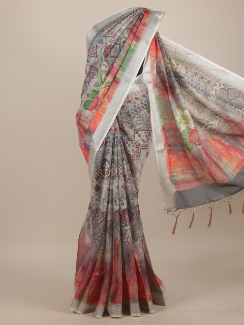 

Pothys Grey Floral Zari Linen Blend Saree