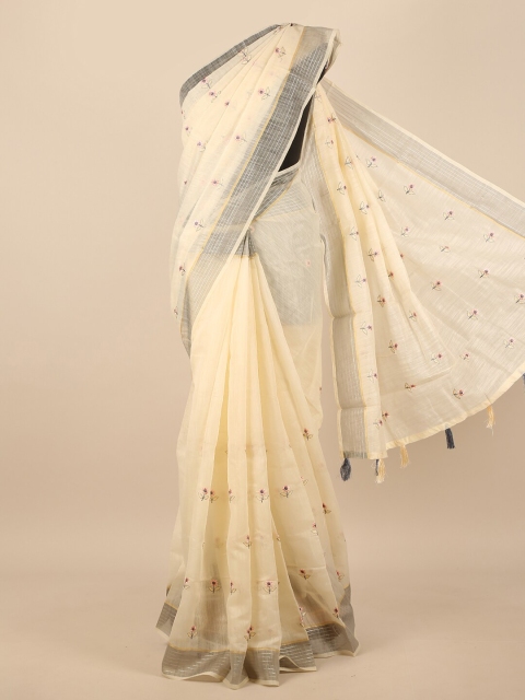 

Pothys Women Cream Floral Embroidered Saree