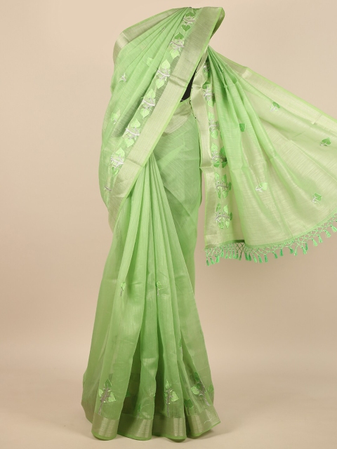

Pothys Green & Gold-Toned Floral Embroidered Saree