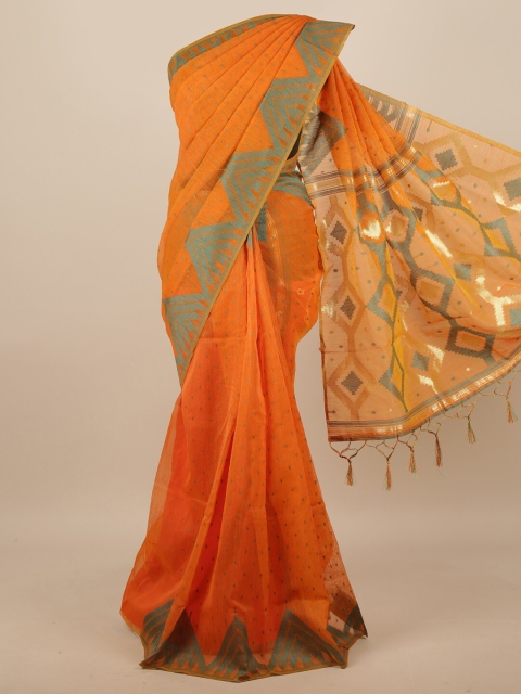 

Pothys Orange Woven Design Jute Silk Saree