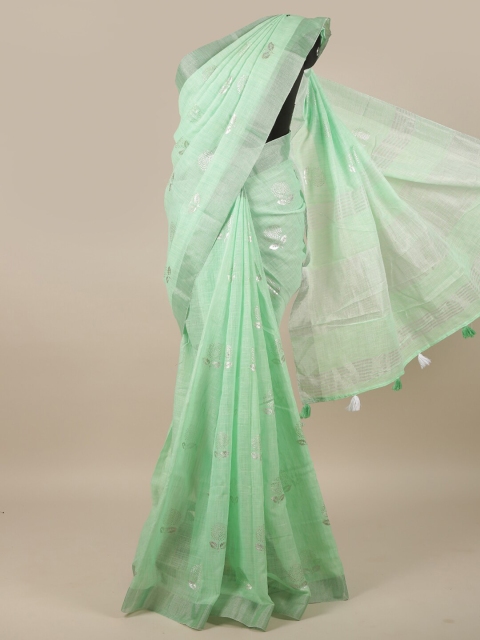 

Pothys Women Green Embellished Floral Printed Tasseled Saree