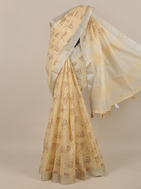 

Pothys Beige & Brown Zari Linen Blend Saree