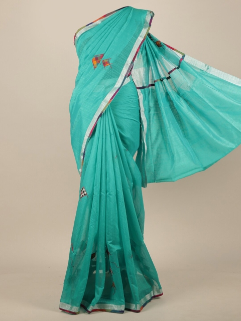 

Pothys Sea Green & Red Zari Cotton Blend Saree