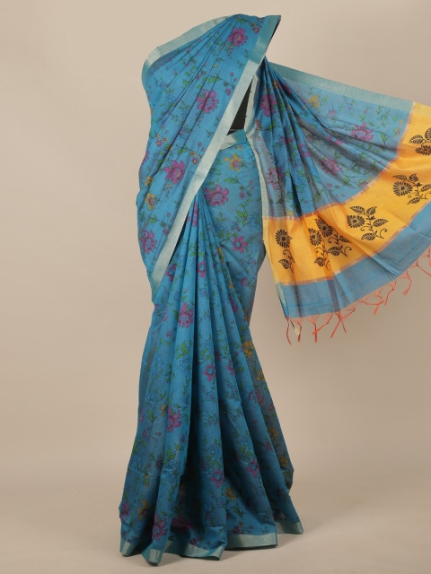 

Pothys Women Blue Floral Printed Tasseled Saree