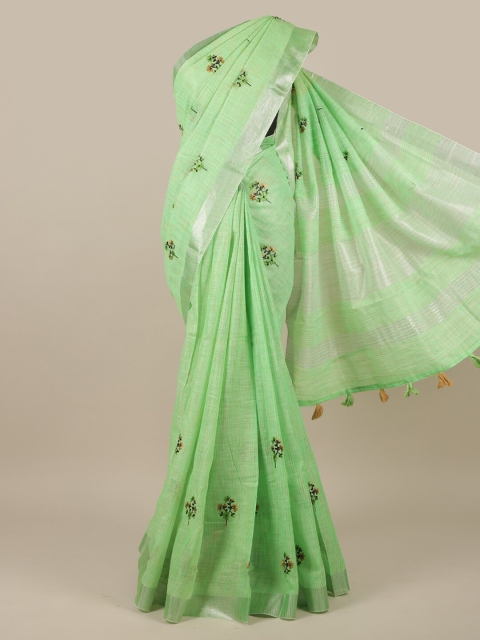 

Pothys Green Floral Zari Linen Blend Saree