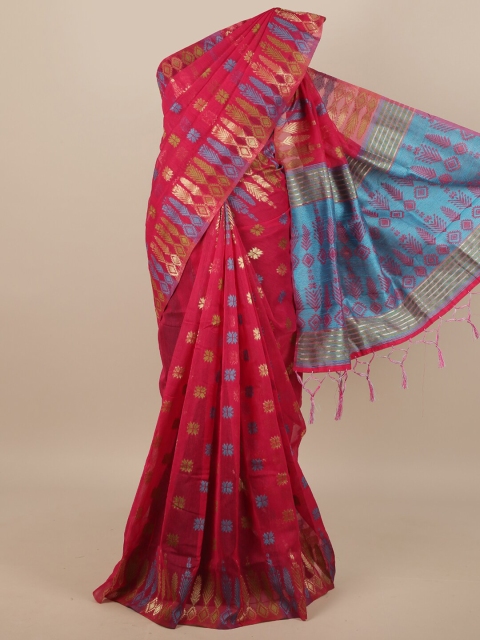 

Pothys Magenta & Blue Floral Zari Jute Silk Saree