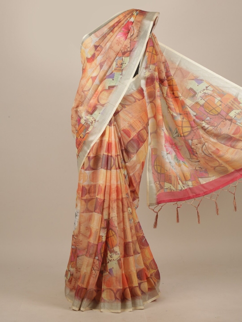 

Pothys Peach-Coloured Zari Linen Blend Saree