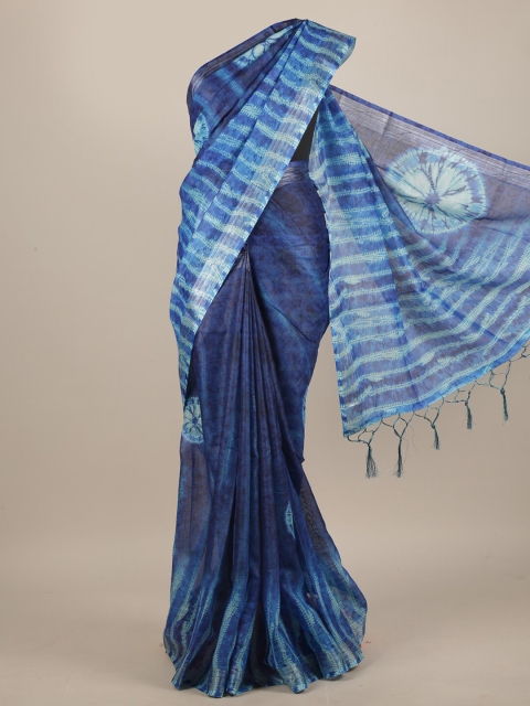

Pothys Women Navy Blue Tie & Die Printed Tasseled Saree