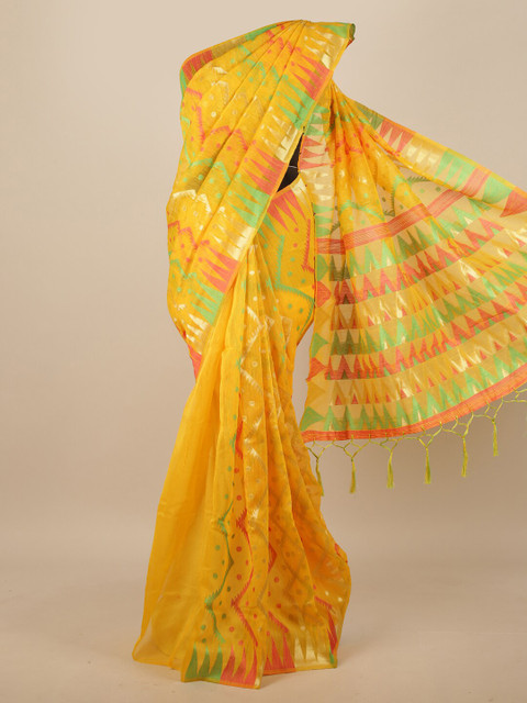

Pothys Women Yellow Abstract Woven Design Jute Silk Tasseled Saree
