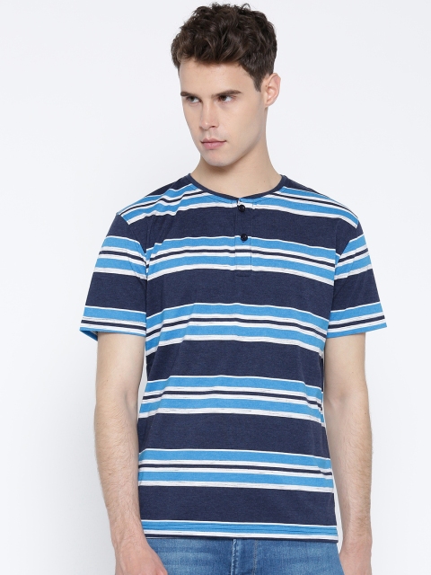 

Fort Collins Men Blue Striped Henley Neck T-shirt