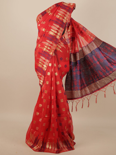 

Pothys Red & Golden Woven Design Jute Silk Saree