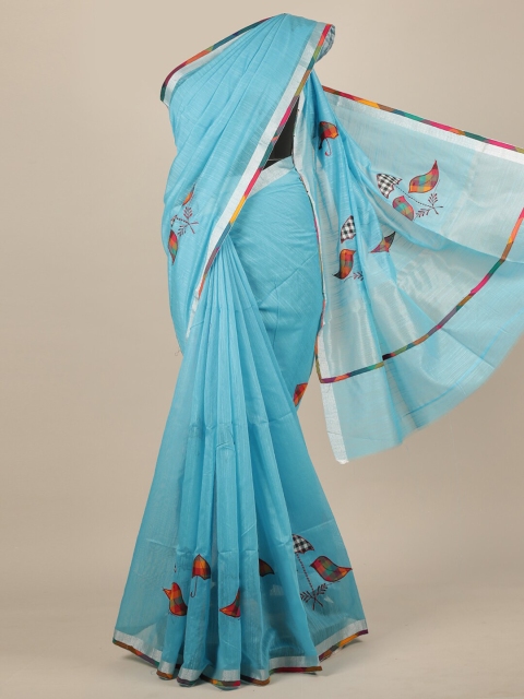 

Pothys Blue & Red Zari Cotton Blend Saree