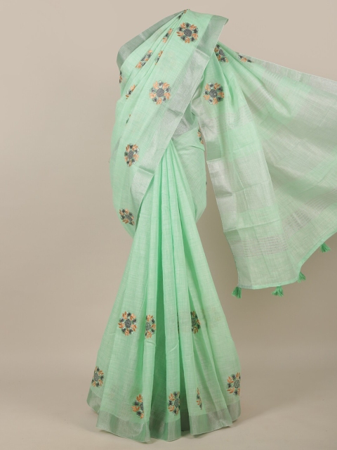 

Pothys Green & Grey Floral Zari Linen Blend Saree