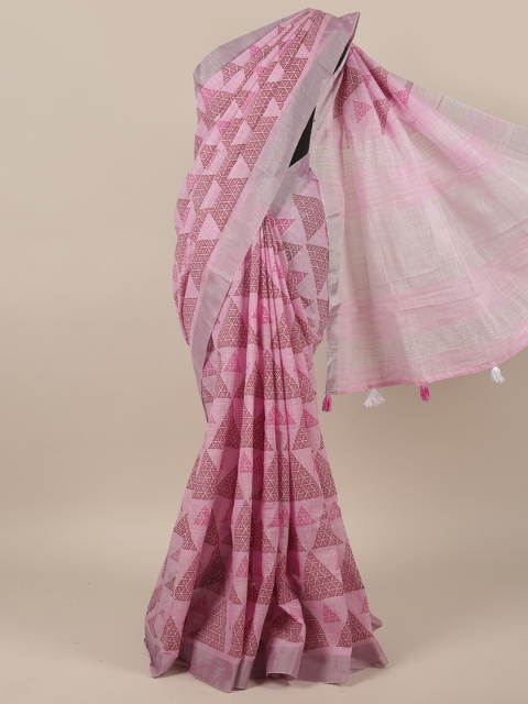 

Pothys Pink & Red Printed Linen Blend Saree