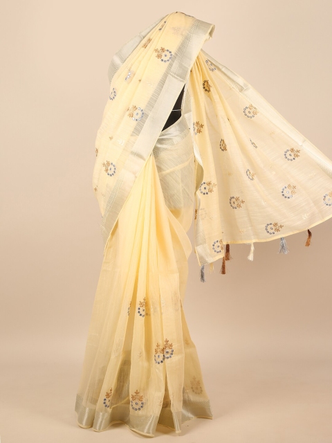 

Pothys Cream-Coloured Embellished Zari Saree