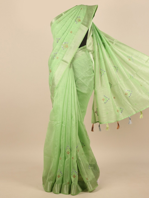 

Pothys Green & Silver-Toned Floral Zari Saree