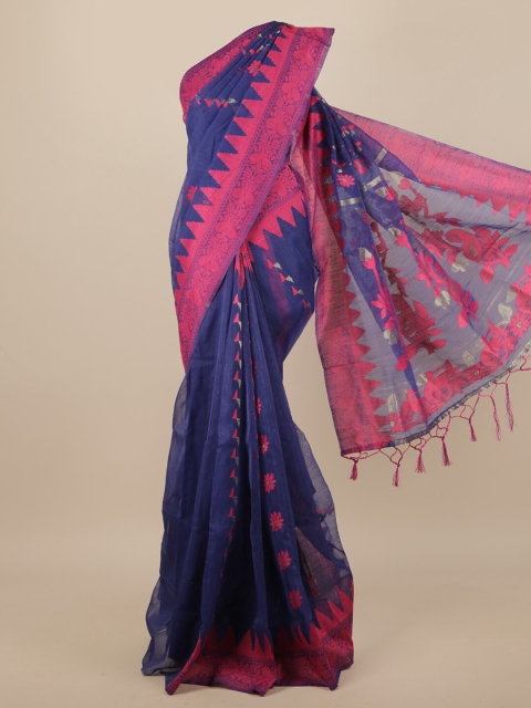 

Pothys Blue & Pink Woven Design Jute Silk Saree