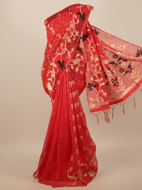 

Pothys Red & Black Woven Design Jute Silk Saree