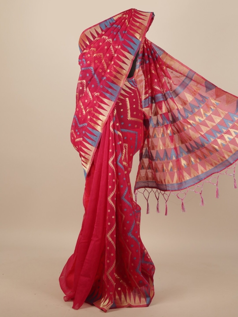 

Pothys Magenta & Blue Zari Jute Silk Saree