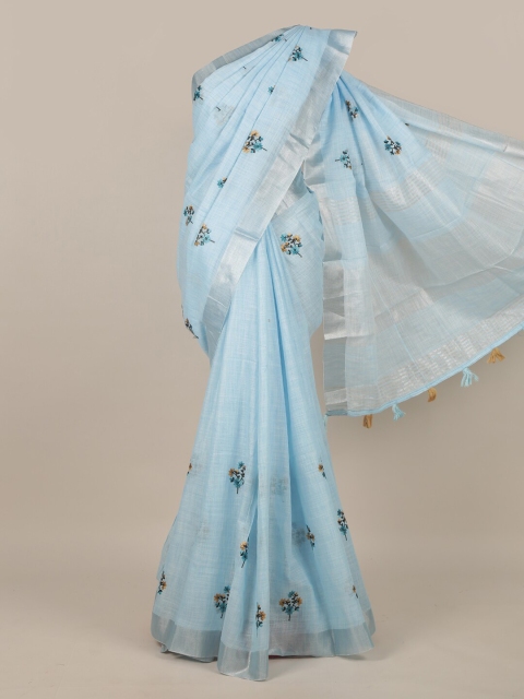 

Pothys Blue Floral Zari Embroidered Saree