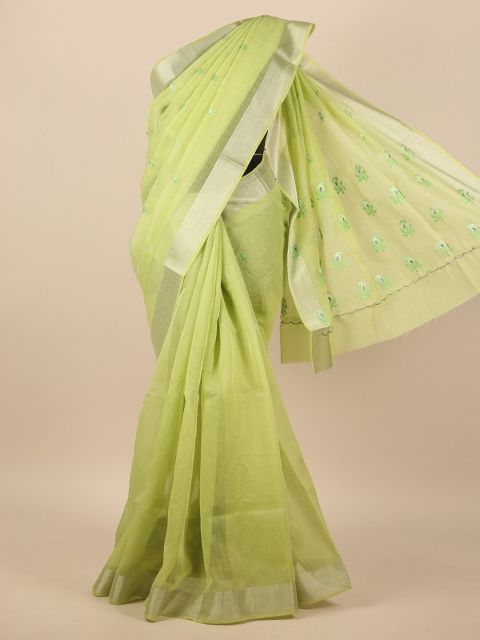 

Pothys Green Floral Zari Cotton Blend Saree