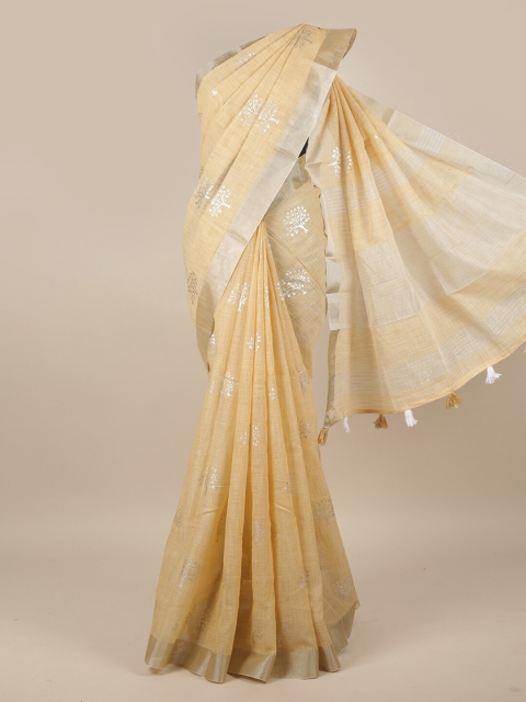 

Pothys Women Cream Embellished Floral Printed Tasseled Saree
