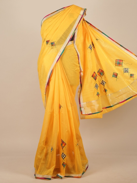

Pothys Women Yellow Geometric Embroidered Saree