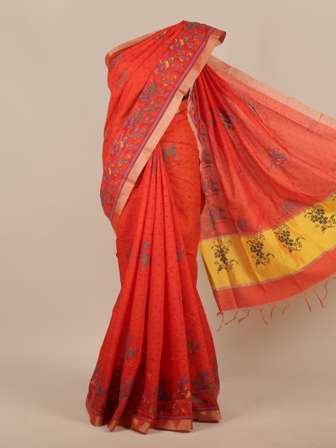 

Pothys Orange & Green Floral Zari Saree