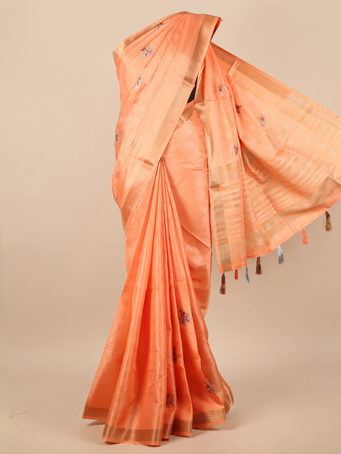 

Pothys Peach-Coloured Floral Zari Saree