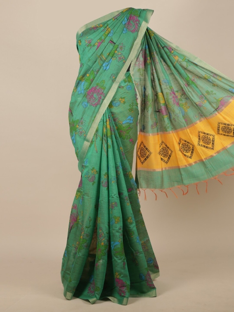 

Pothys Green & Pink Floral Zari Saree