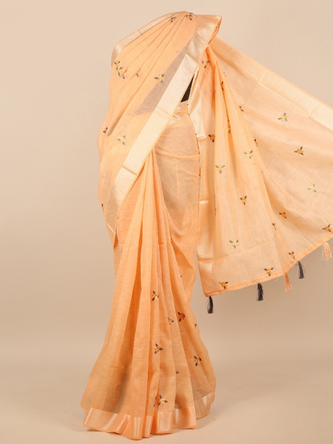 

Pothys Peach-Coloured & Yellow Floral Cotton Blend Saree