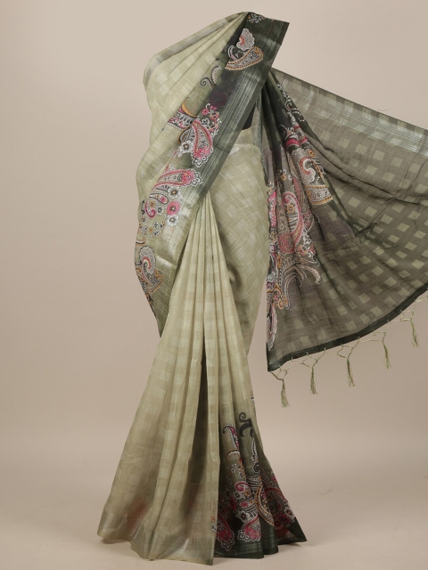

Pothys Green & Pink Paisley Zari Linen Blend Saree