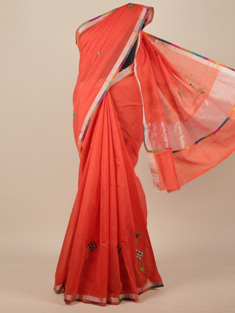 

Pothys Orange & Silver-Coloured Ethnic Motifs Saree