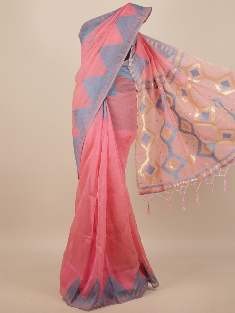 

Pothys Women Pink Abstract Woven Design Jute Silk Saree